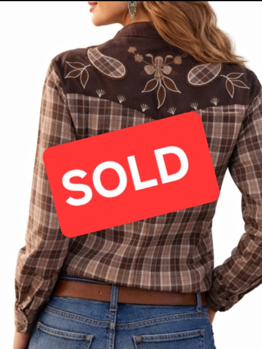 🚫 SOLD 4/11 🚫 Galita Western Plaid Flannel Shirt Medium Brown Embroidered
